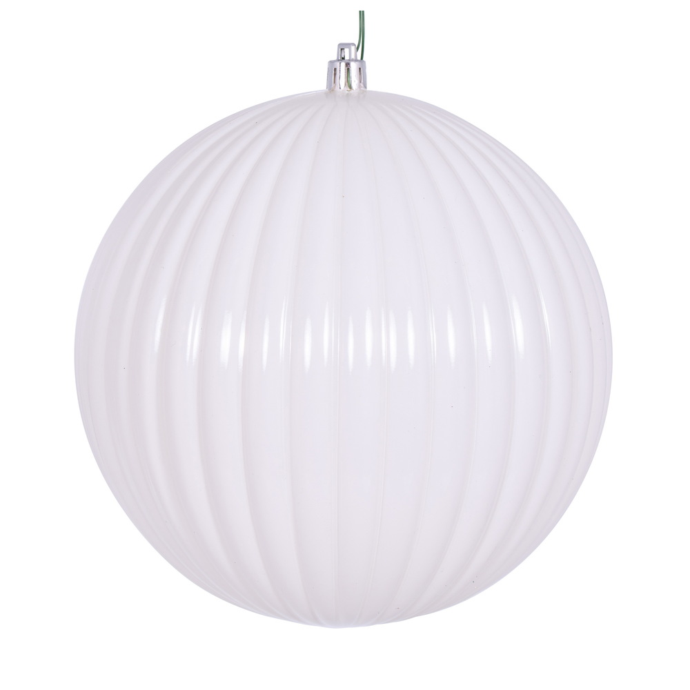 6 in. Shiny Lined Ball Ornament - White - Pack of 4