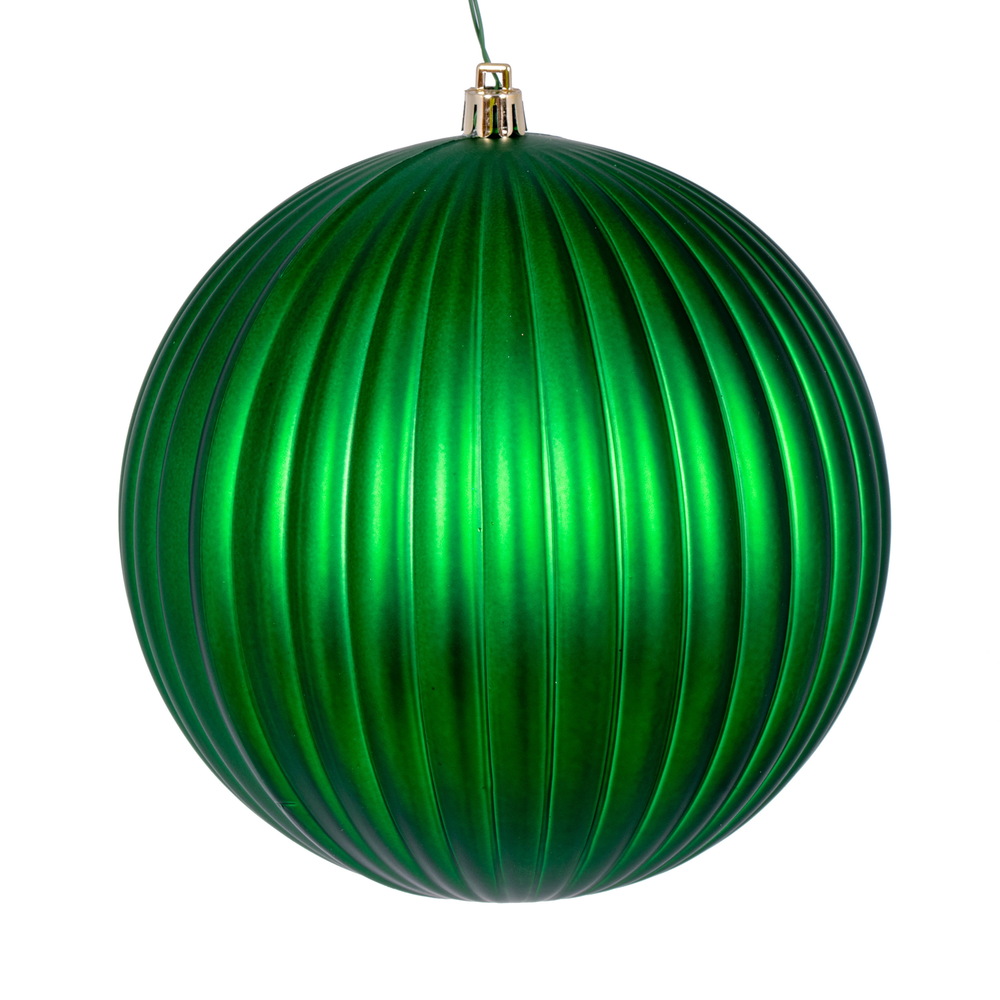 6 in. Matte Lined Ball Ornament - Green - Pack of 4