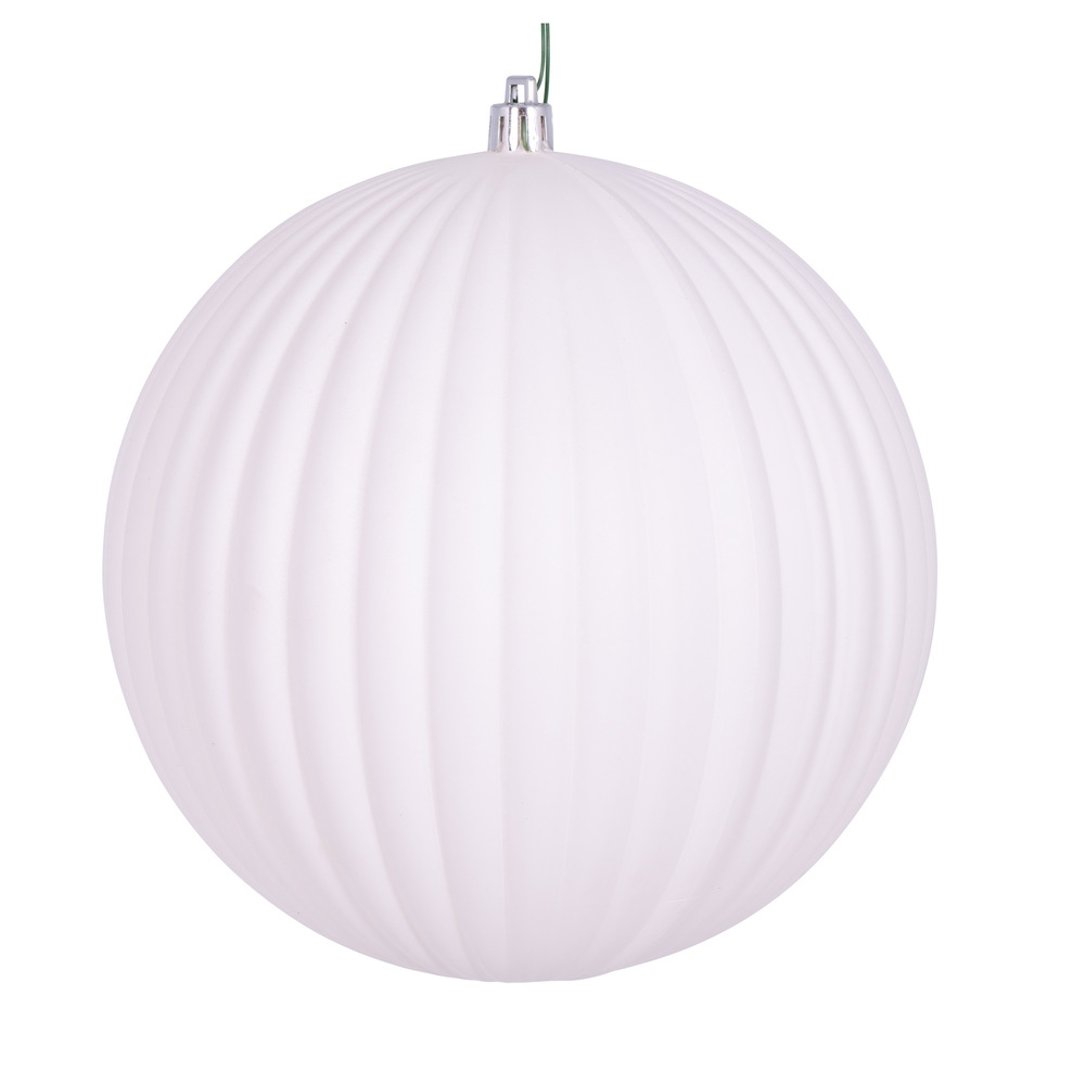 6 in. Matte Lined Ball Ornament - White - Pack of 4