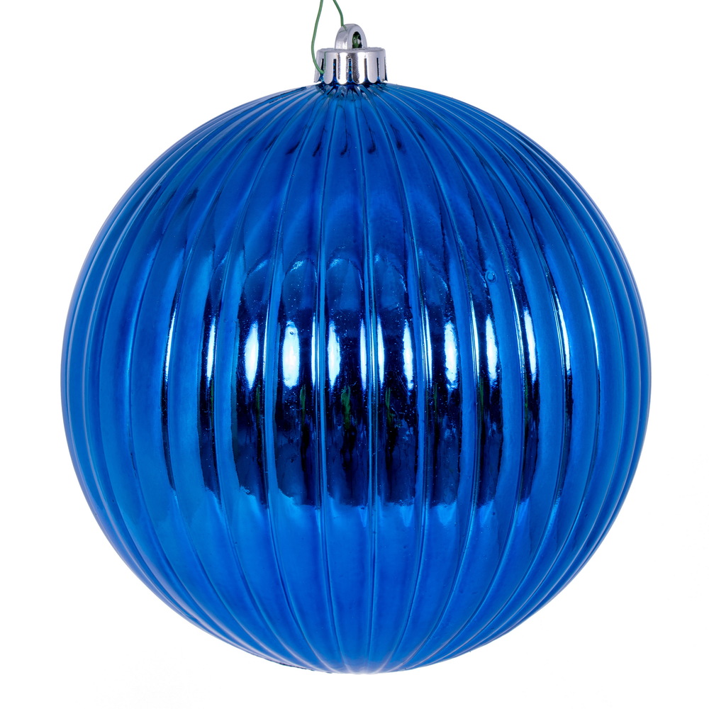 8 in. Shiny Lined Ball Ornament, Blue