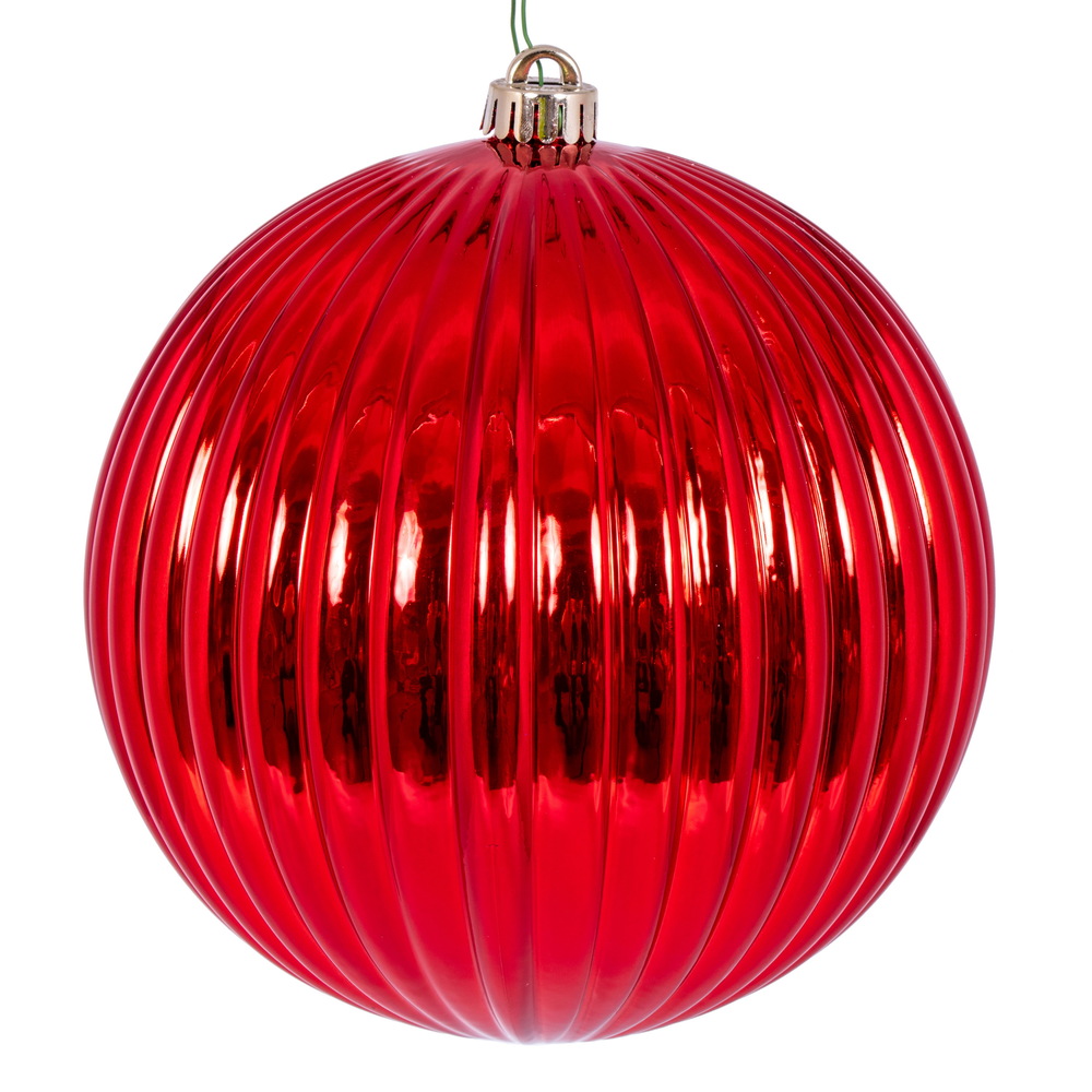 8 in. Shiny Lined Ball Ornament, Red