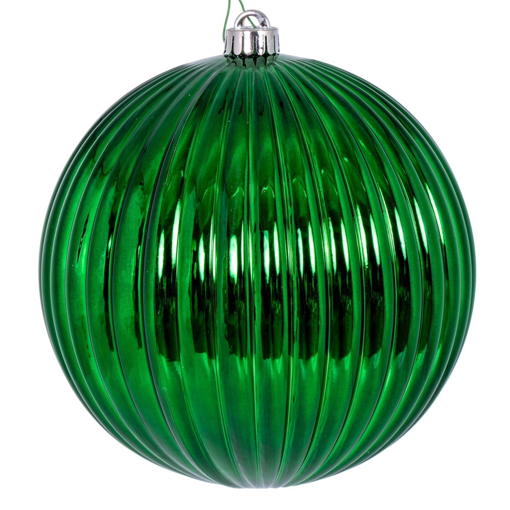 8 in. Shiny Lined Ball Ornament, Green