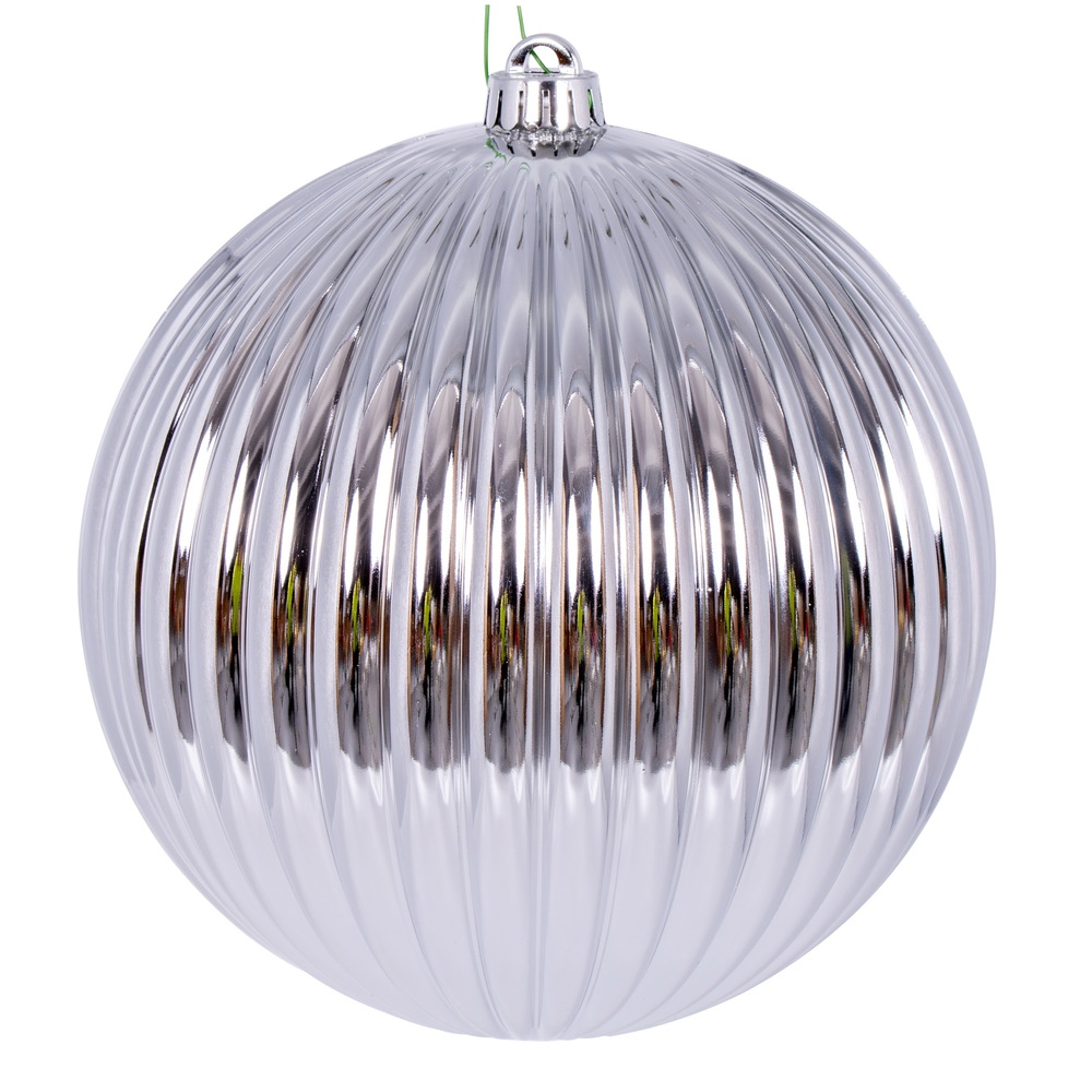 N222507DSV 8 in. Shiny Lined Ball Ornament, Silver