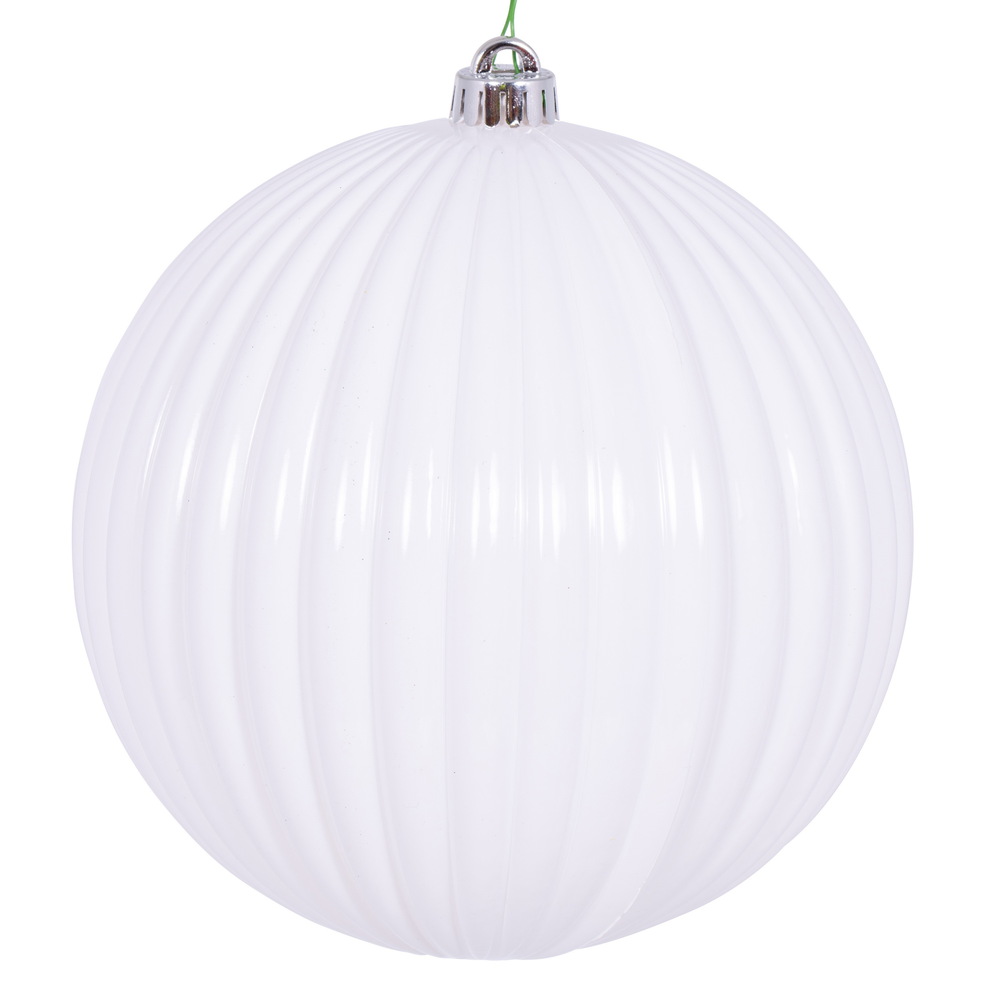 8 in. Shiny Lined Ball Ornament, White