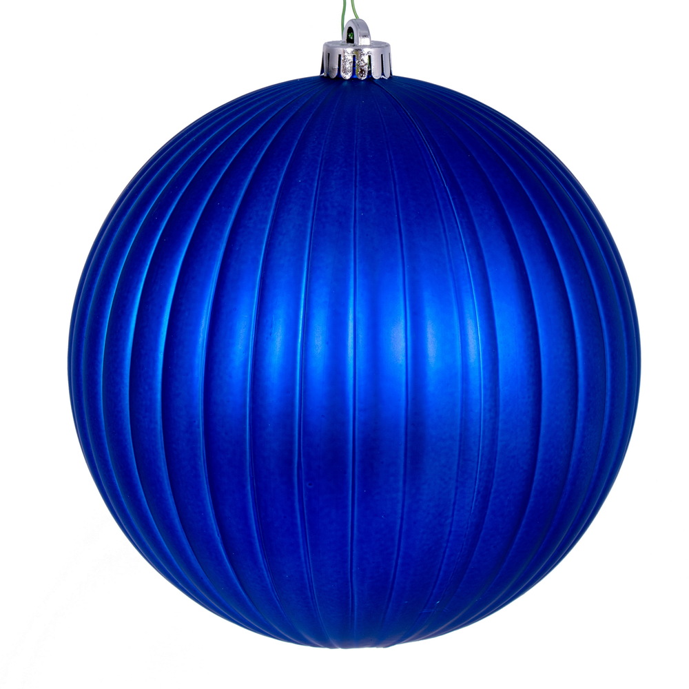 8 in. Matte Lined Ball Ornament, Blue