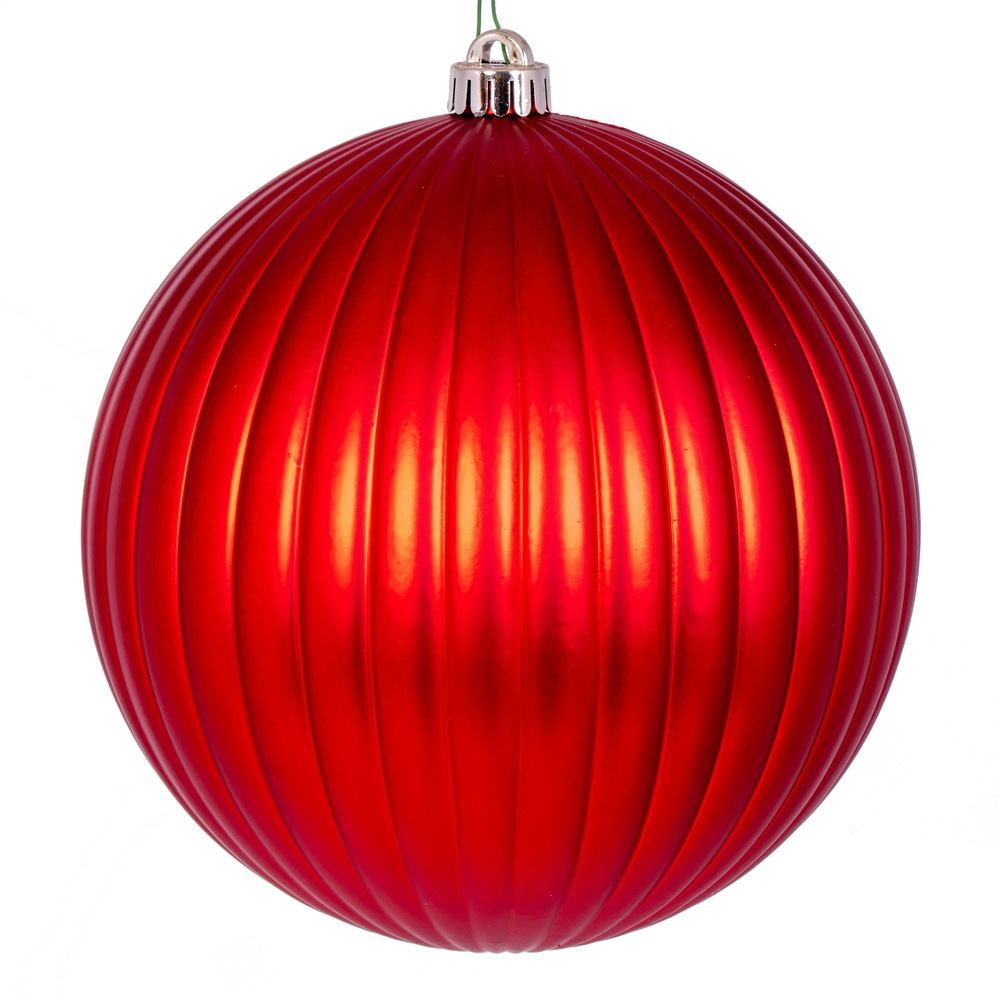 8 in. Matte Lined Ball Ornament, Red