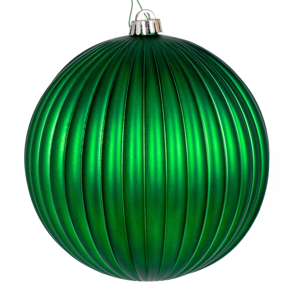 8 in. Matte Lined Ball Ornament, Green