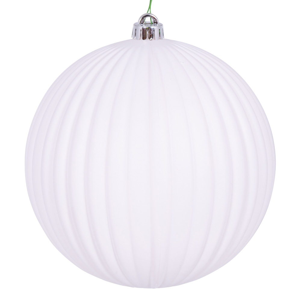 8 in. Matte Lined Ball Ornament, White