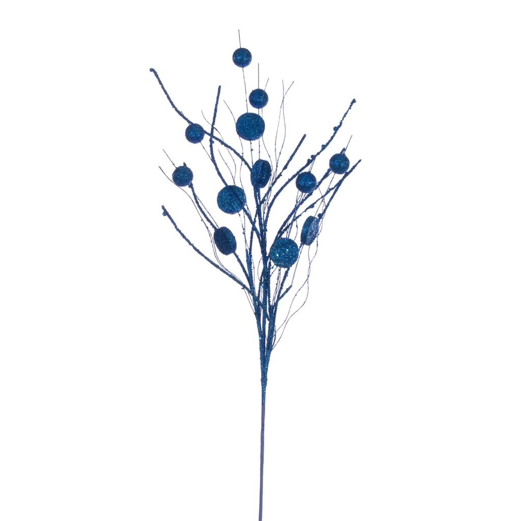 Picture of Vickerman QG220802 33 in. Blue Ball & Coin Glitter Twig Spray&#44; 6 Piece - Pack of 36