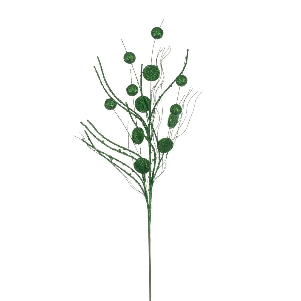 Picture of Vickerman QG220804 33 in. Green Ball & Coin Glitter Twig Spray&#44; 6 Piece - Pack of 36