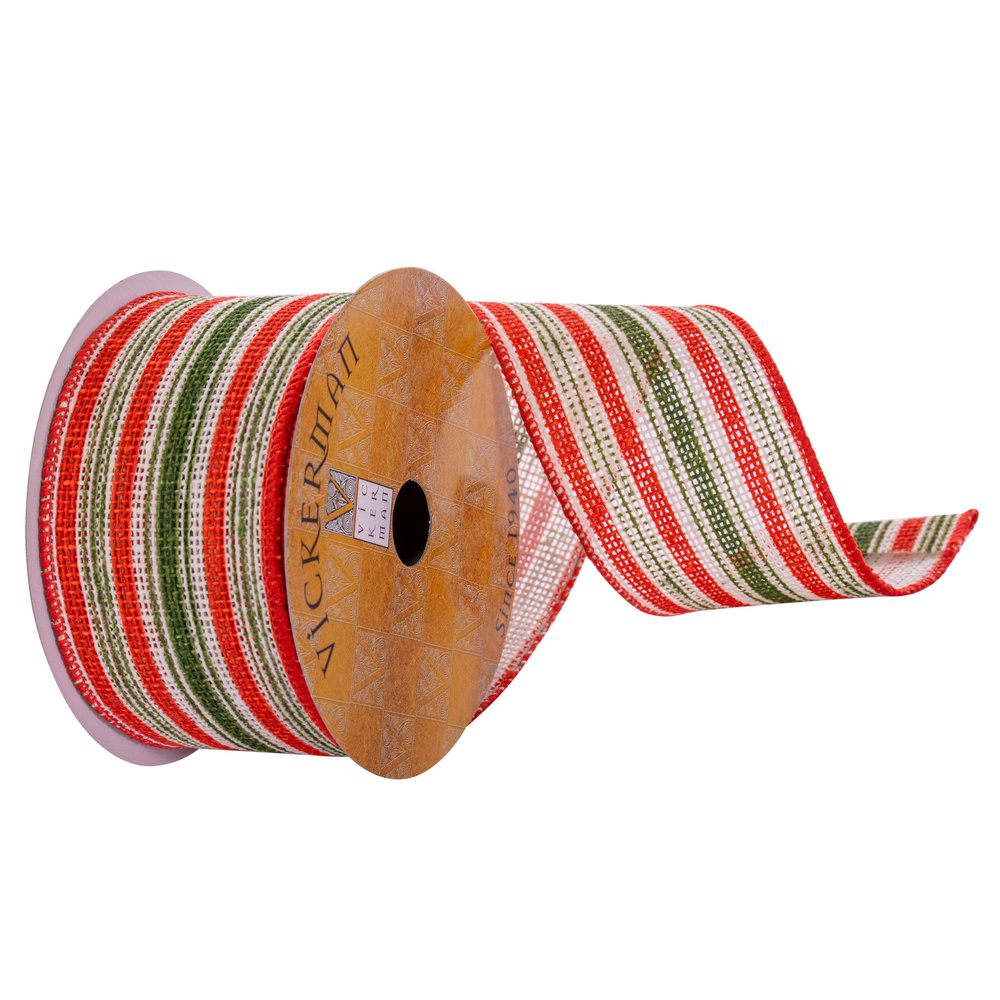Q220329 2.5 in. x 10 Yards Green Stripe Ribbon, Orange