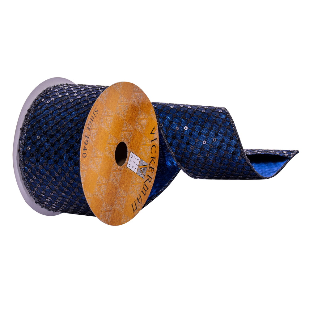 Q220534 2.5 in. x 10 Yards Sequin Ribbon, Midnight Blue
