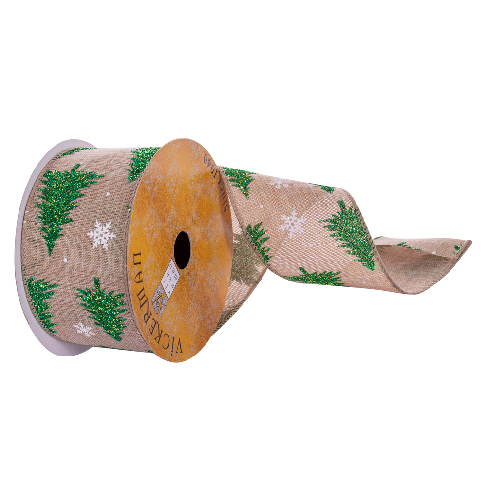 Q220745 2.5 in. x 10 Yards Green Tree Ribbon, Natural