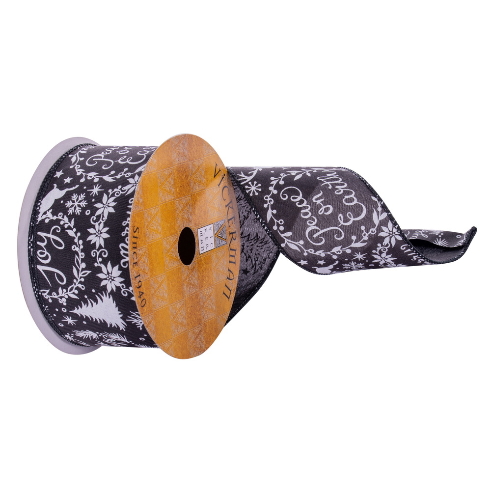 Q220951 2.5 in. x 10 Yards Merry Ribbon, Black & White