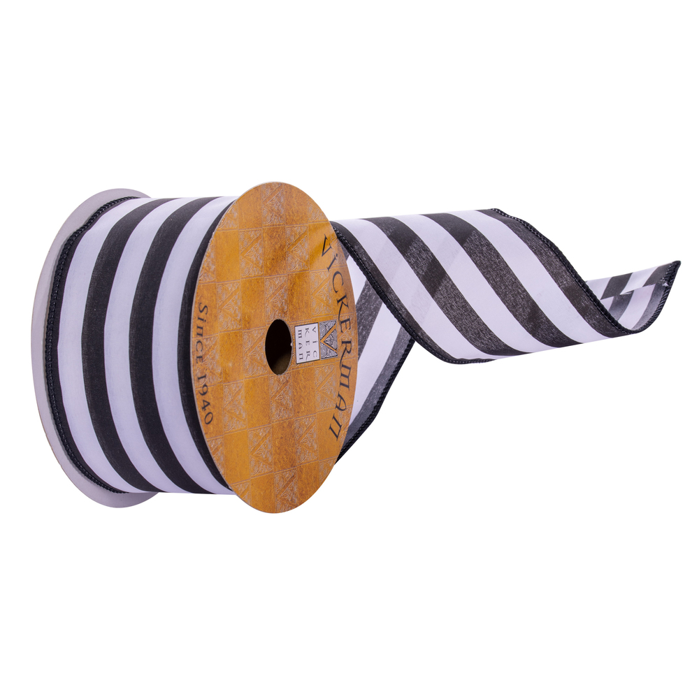 Q220954 2.5 in. x 10 Yards Stripe Ribbon, White & Black