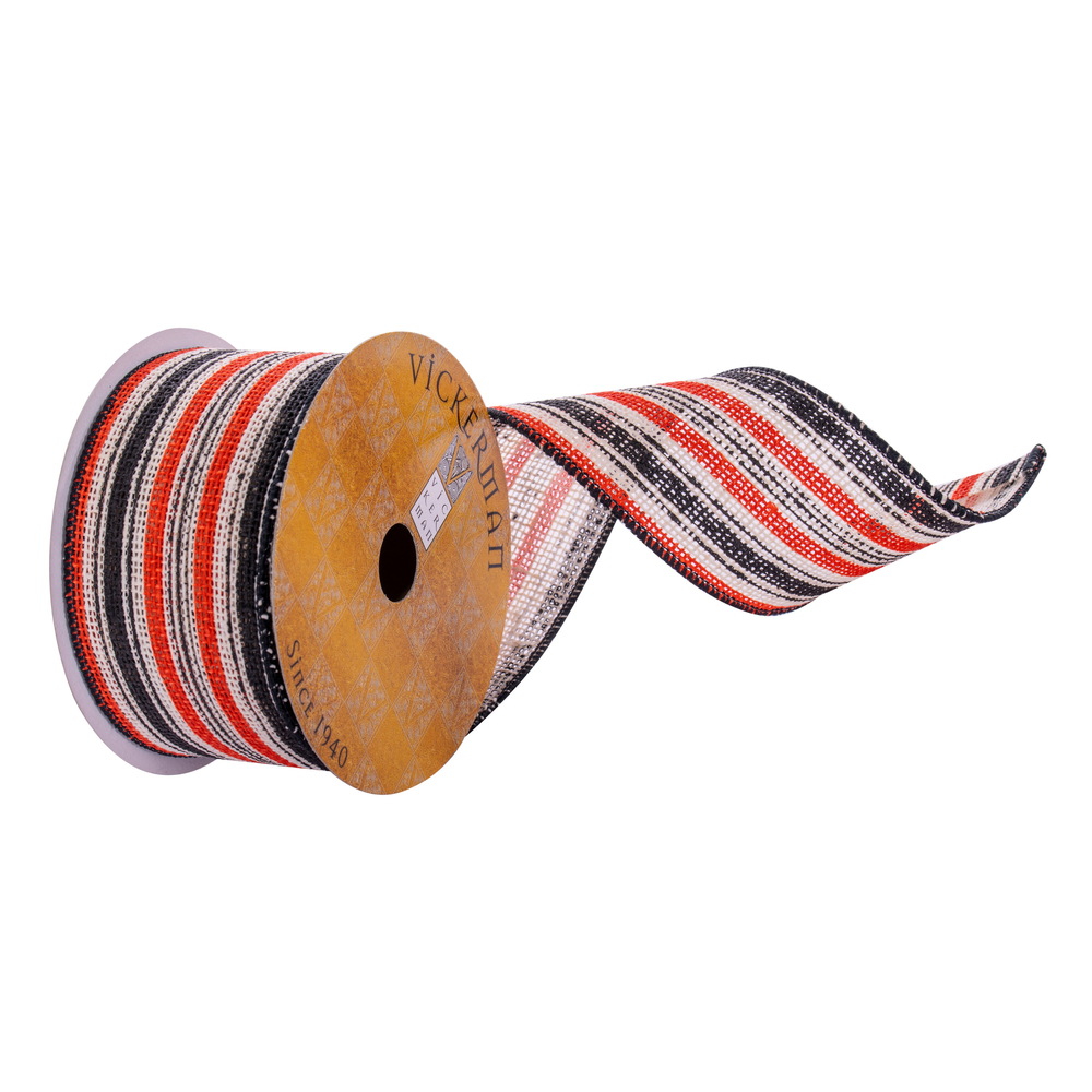 Q221156 2.5 in. x 10 Yards Stripe Ribbon, Orange & Black
