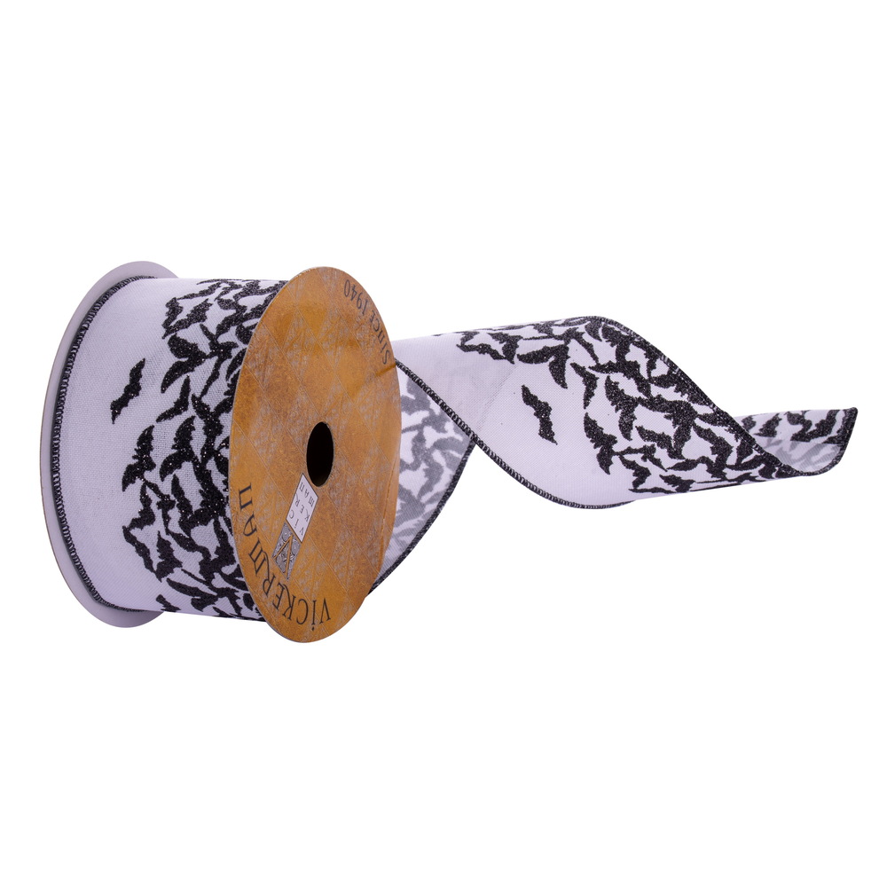 Q221166 2.5 in. x 10 Yards Bats Ribbon, Black & White