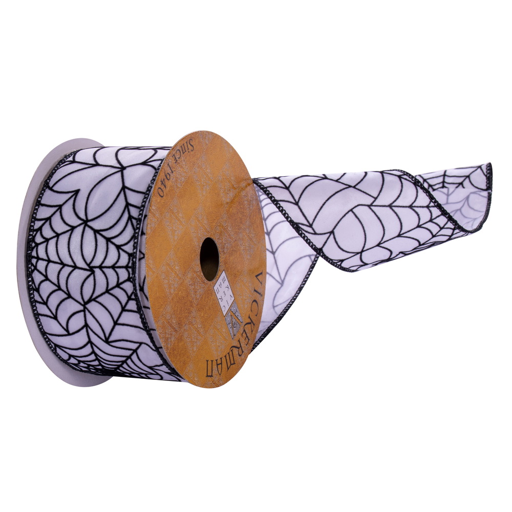 Q221168 2.5 in. x 10 Yards Spiderweb Ribbon, White & Black