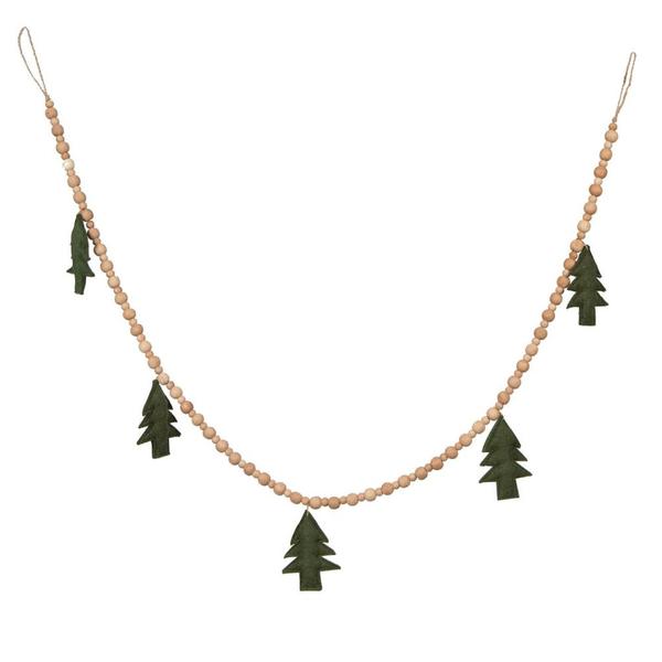 5 ft. Green Felt Tree & Natural Wood Bead Garland