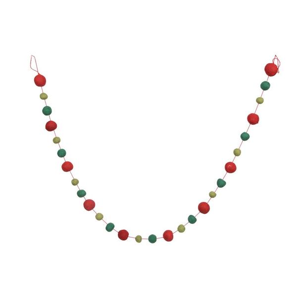6 ft. Red, Lime & Green Wool Pom Pom Garland