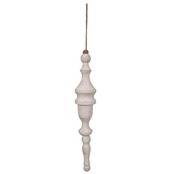 15 in. White Washed Turned Wood Finial Ornament