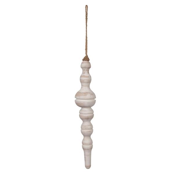 12 in. White Washed Turned Wood Finial Ornament