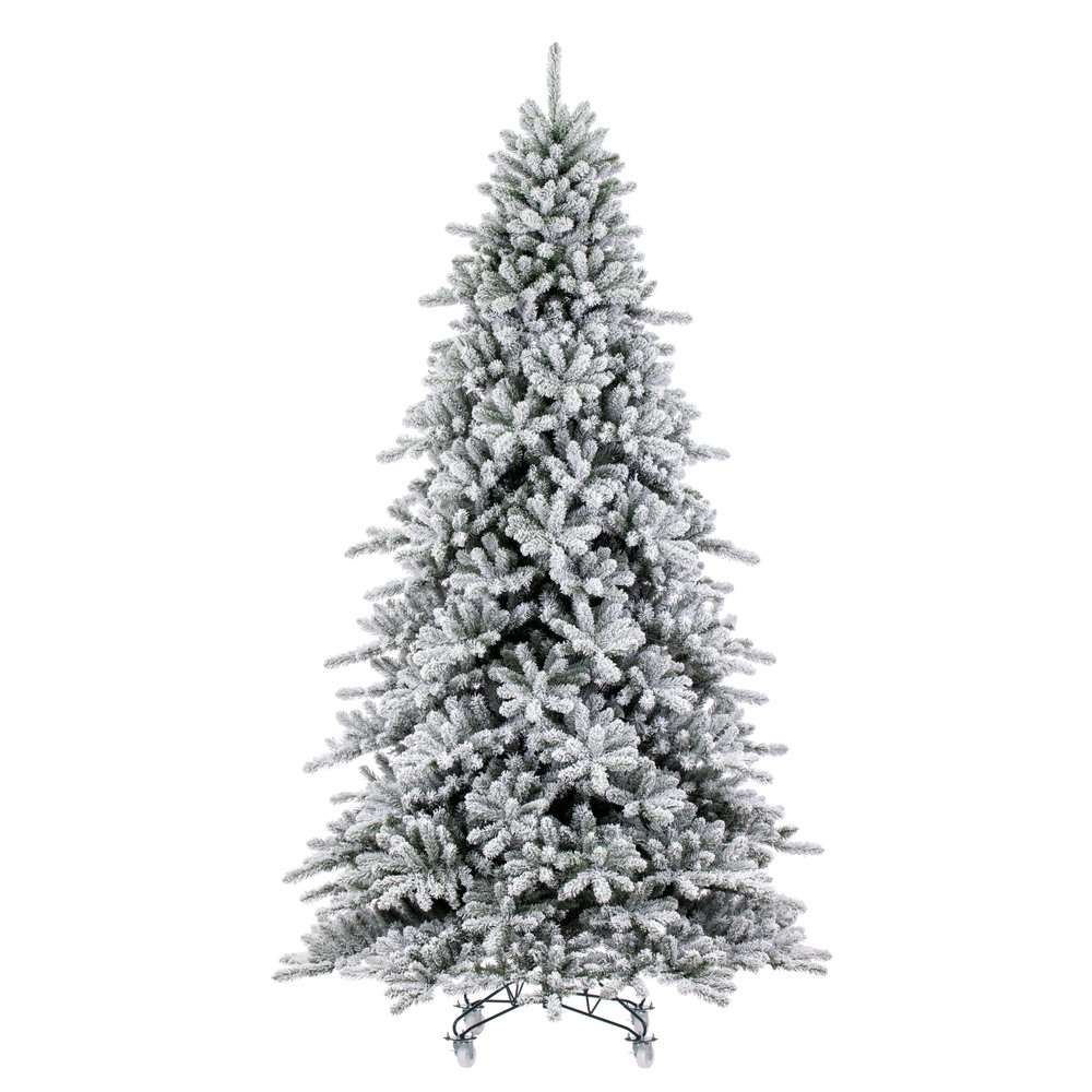 G223875 7.5 ft. x 59 in. Flocked Bavarian Pine 2224 Tips Artificial Christmas Tree, Green & White -  Vickerman