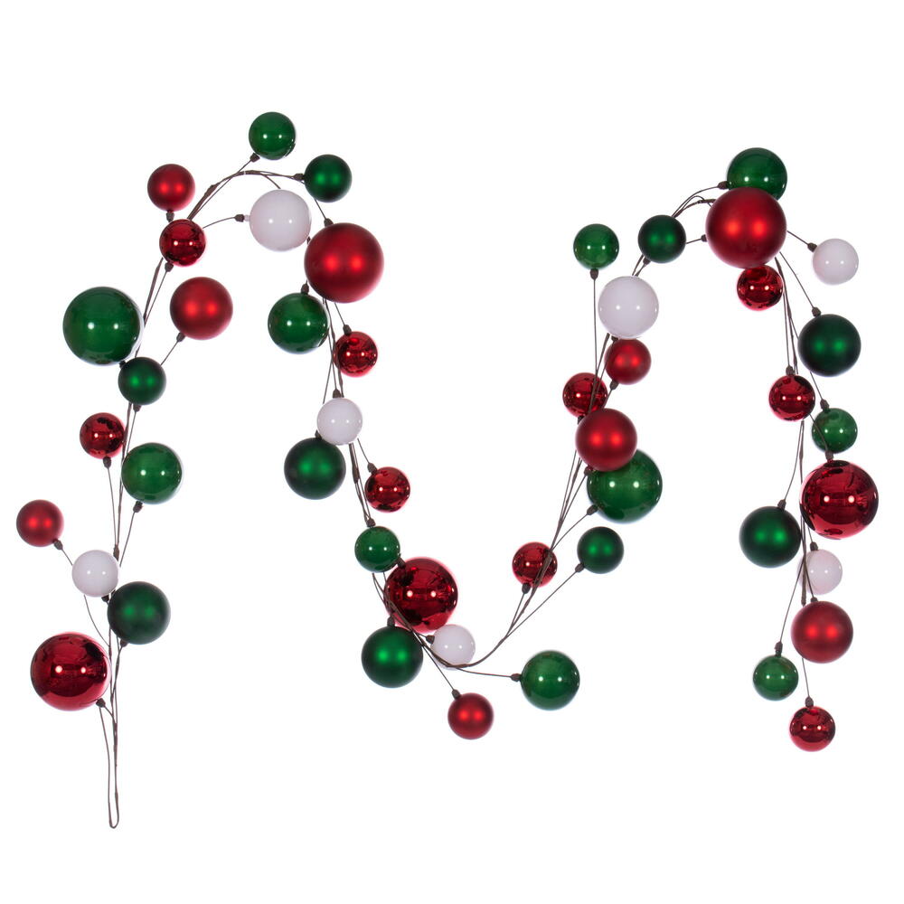 10 ft. Branch Ball Garland, White, Red & Green