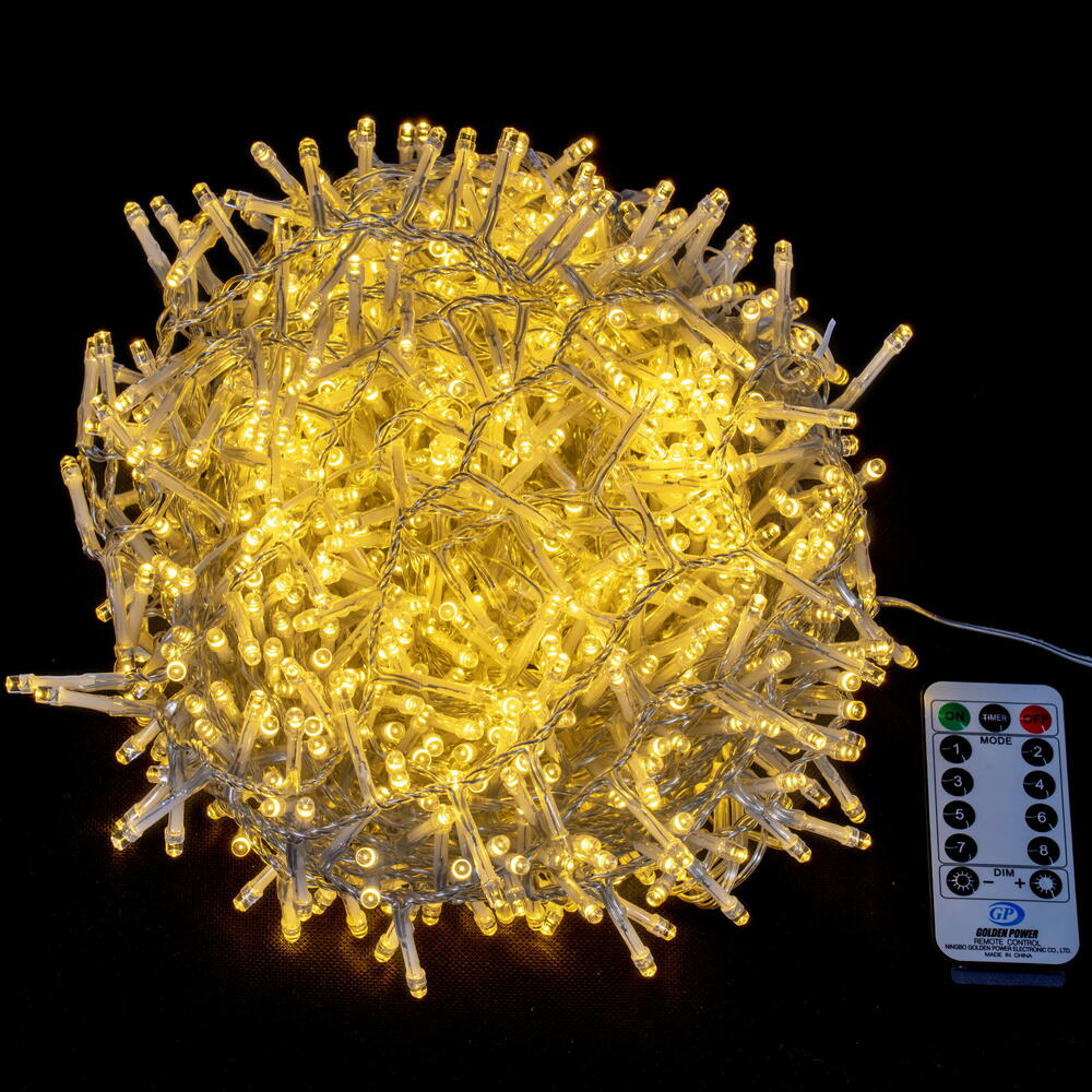 73 ft. 1000 Light LED 8 Function Cluster Light Set with Green Wire, Warm White