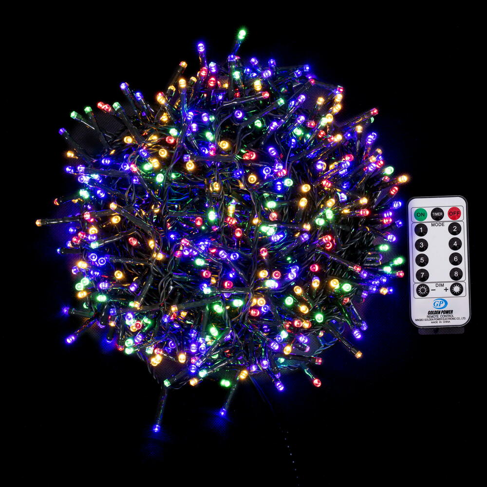 73 ft. 1000 Light LED 8 Function Cluster Set with Green Wire, Multi Color
