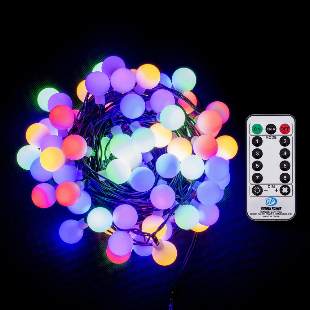28 ft. 100 Light LED 8 Function Cherry Set with Green Wire, Multi Color