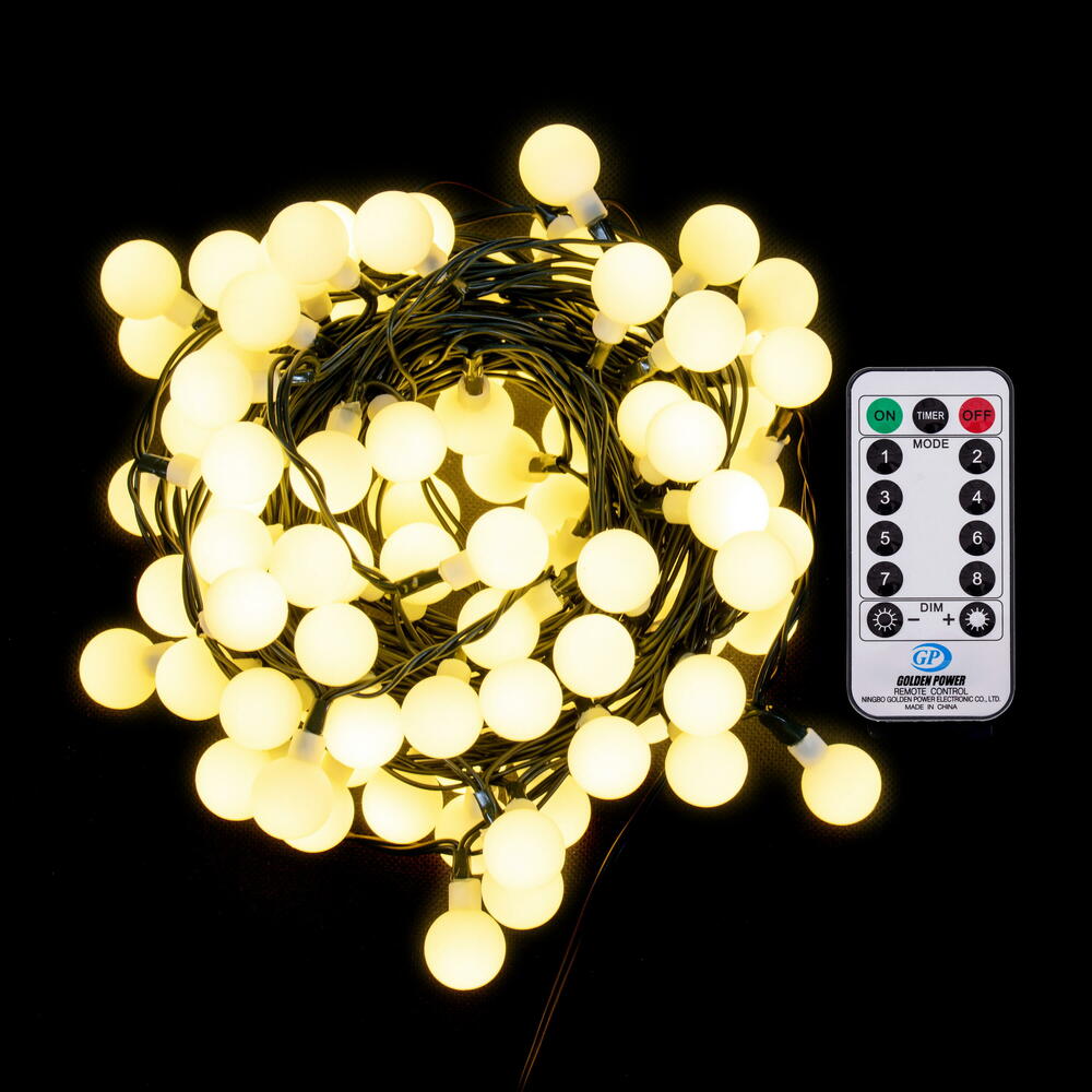 28 ft. 100 Light 8 Function LED Cherry Set with Green Wire, Warm White