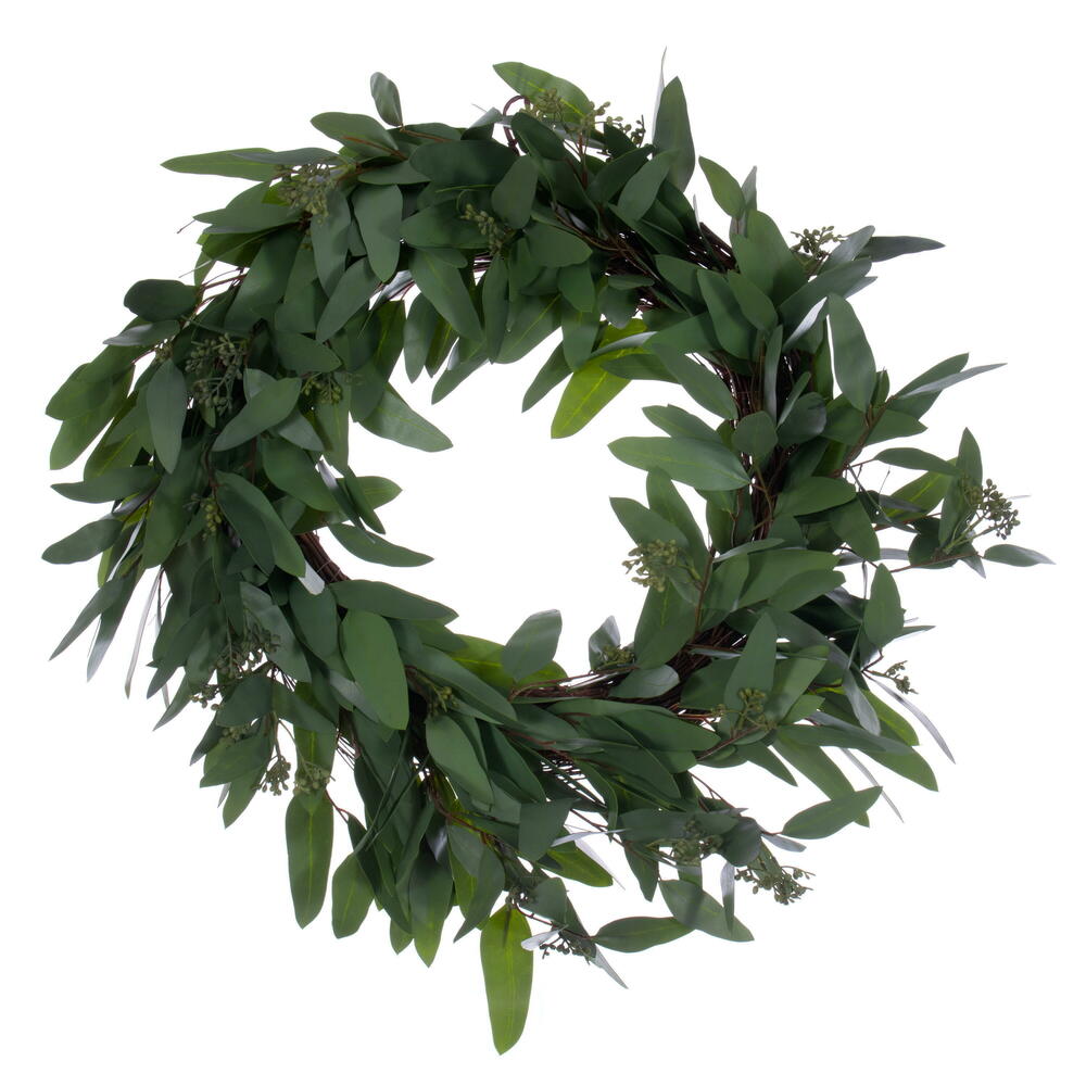 EF224424 24 in. Artificial Green Seeded Willow Eucalyptus Wreath