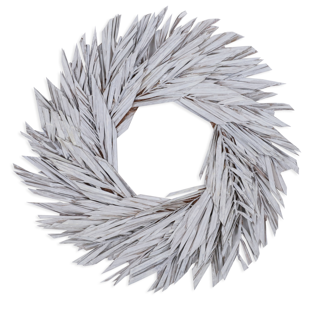 17 in. Canna Leaf Wreath, White Wash
