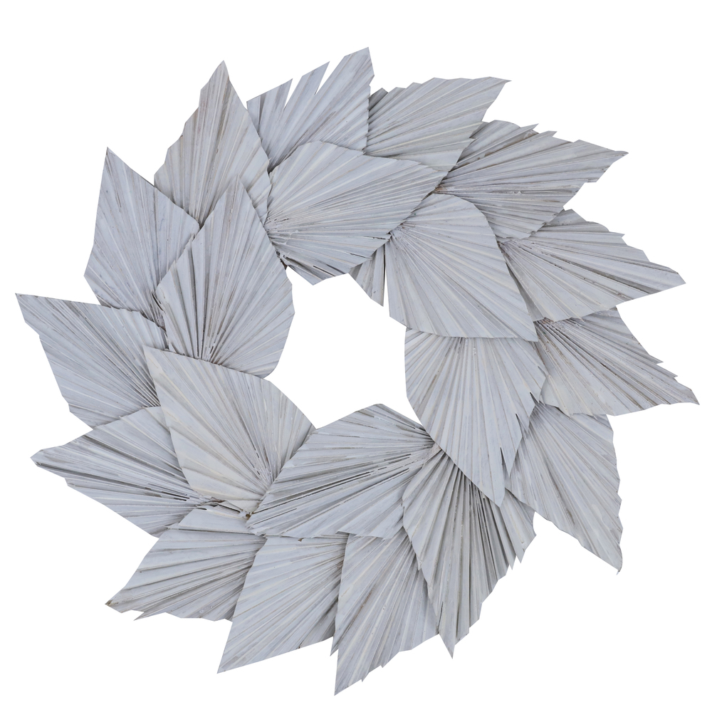 17 in. Palm Spear Wreath, White Wash