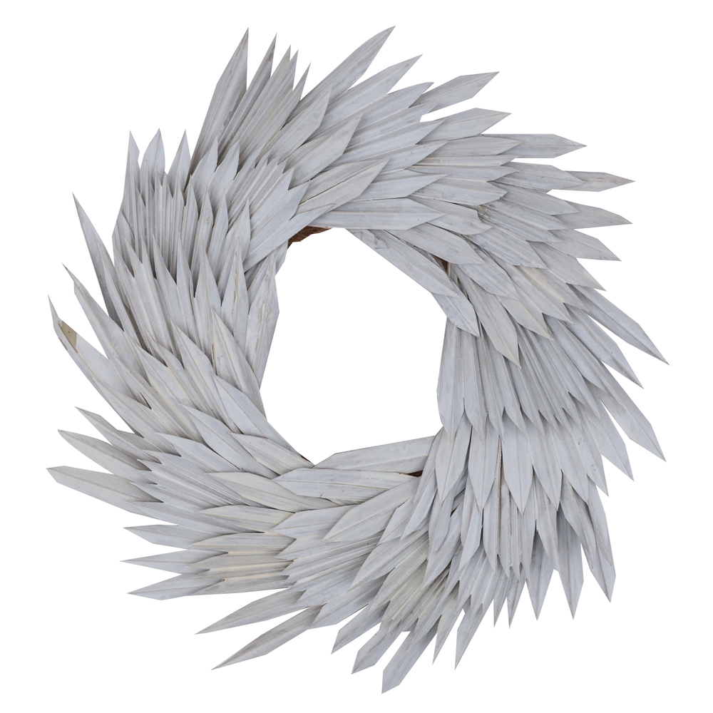 17 in. Palm Sun Wreath, White Wash