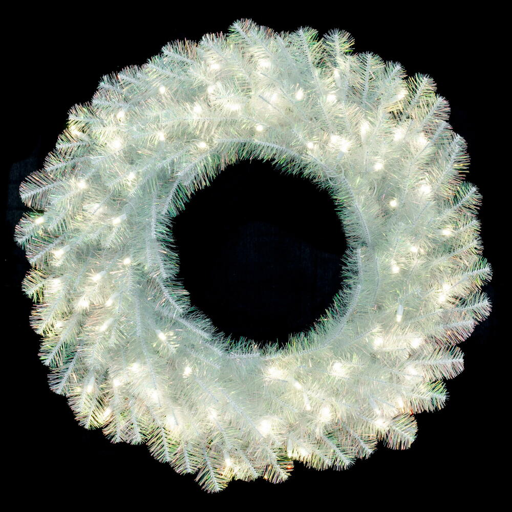 G235731LED 30 in. White Iridescent WA 70PW Wreath