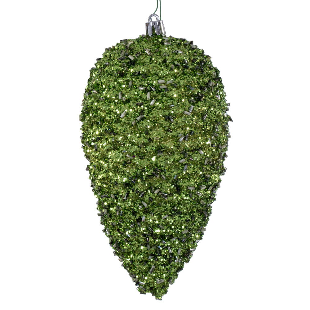 N247214D 7 in. Glitter Pinecone Ornament, Olive - 4 per Bag
