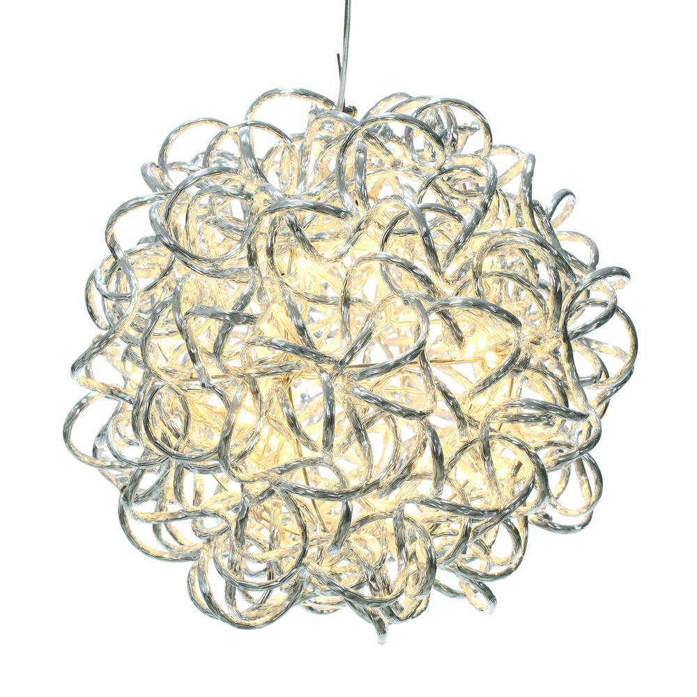 X24S1001 10 in. 80 Light Spiral LED Ball, Silver & Warm White