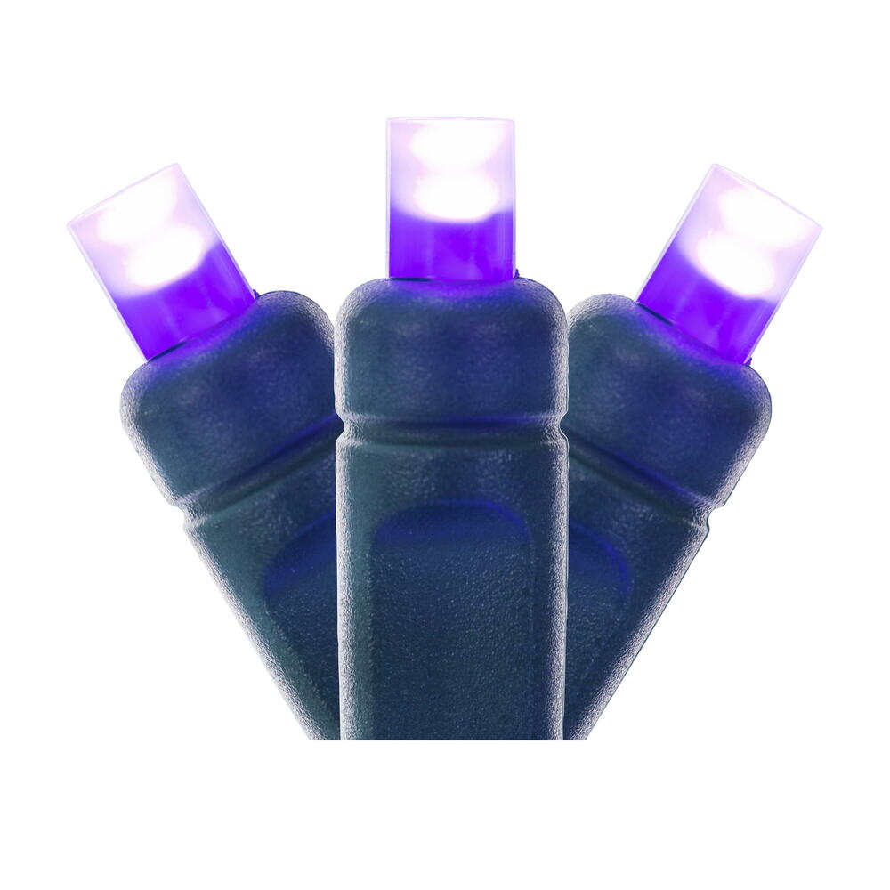 X6G6506F 50 Light Frosted Wide Angle Single Mold End-Connecting LED Light Set with 22 Gauge Green Wire - Purple