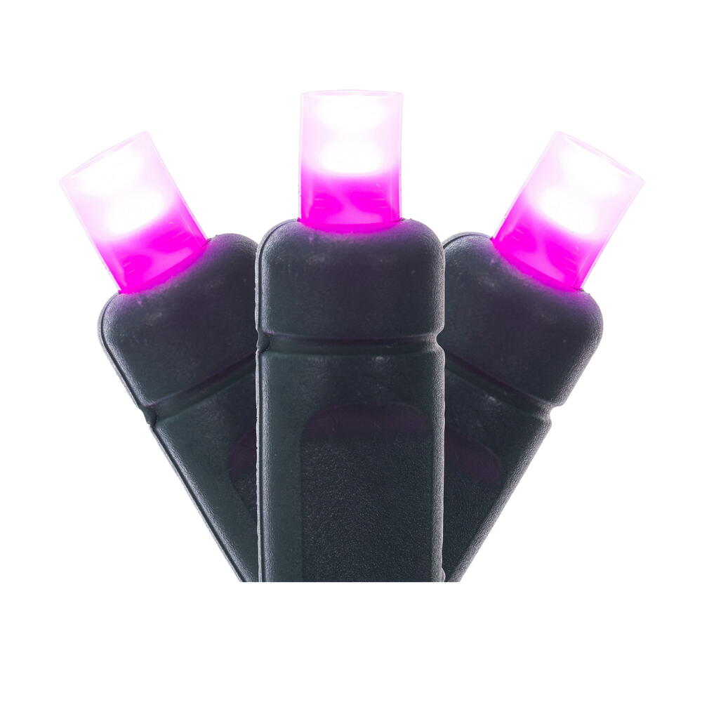 X6G6510F 50 Light Frosted Wide Angle Single Mold End-Connecting LED Light Set with 22 Gauge Green Wire - Pink