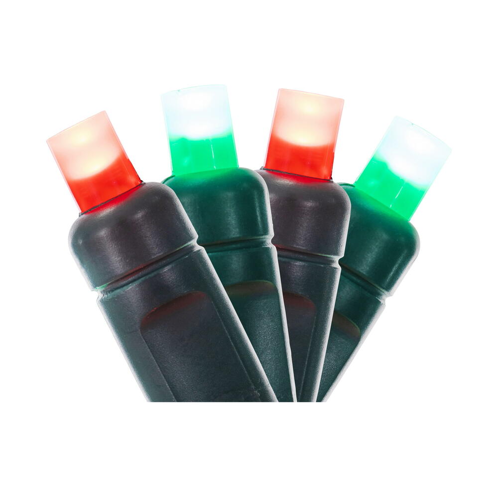 X6G6523F 50 Light Frosted Wide Angle Single Mold End-Connecting LED Light Set with 22 Gauge Green Wire - Red & Green