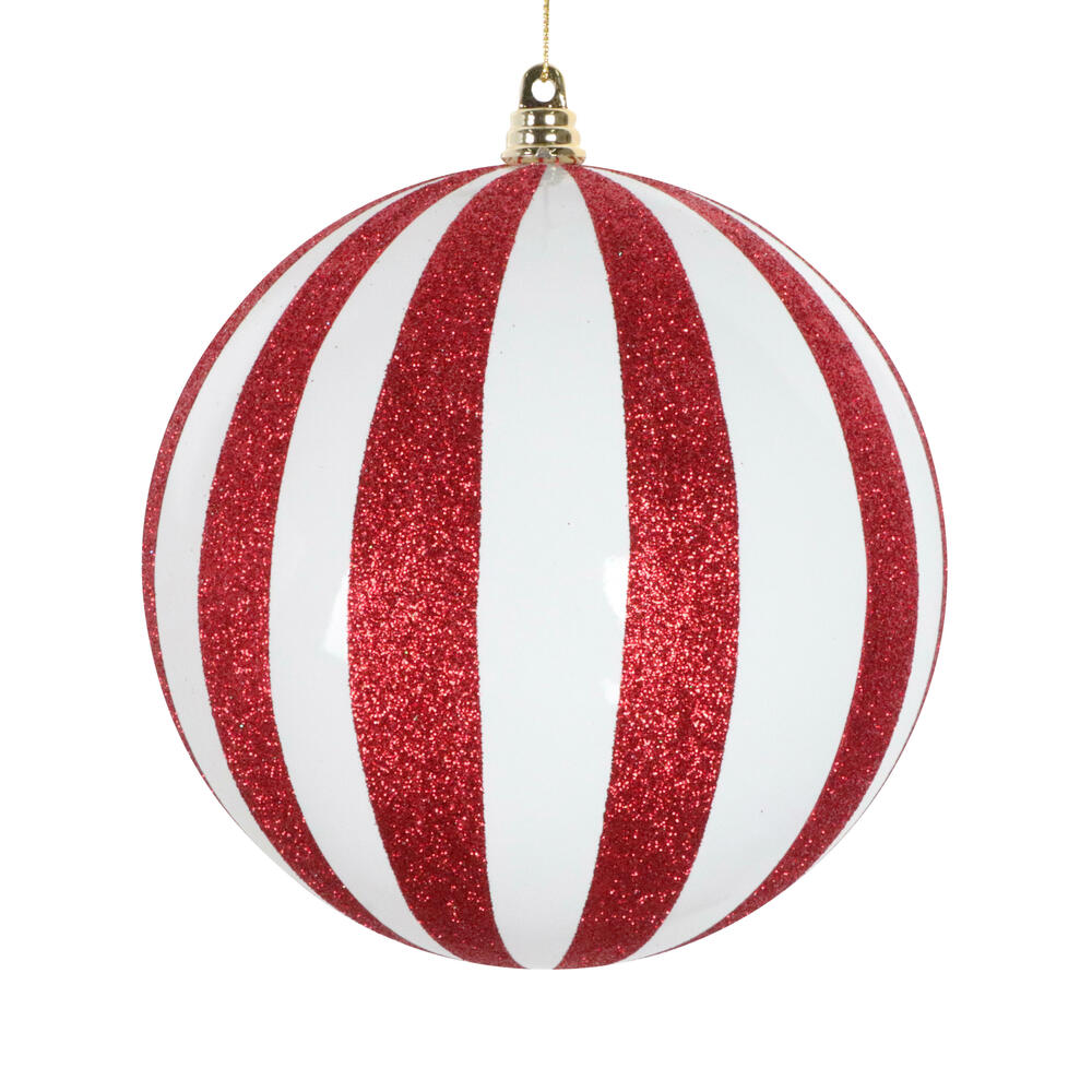 MT230406 6 in. White & Red Glitter Ball Ornament - 2 Piece