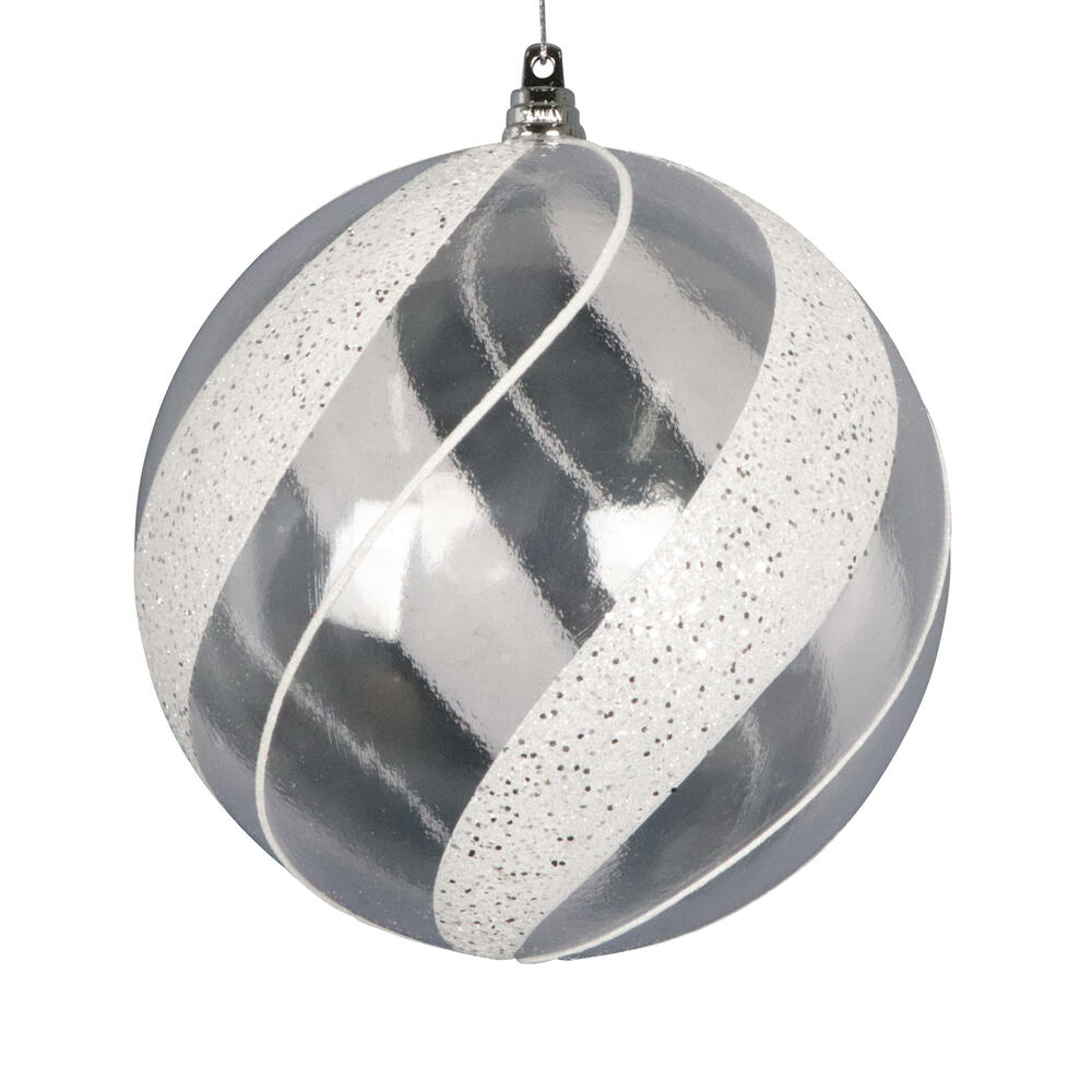 MT232406 6 in. Clear Ball White & Silver Glitter Ornament - 2 Per Bag