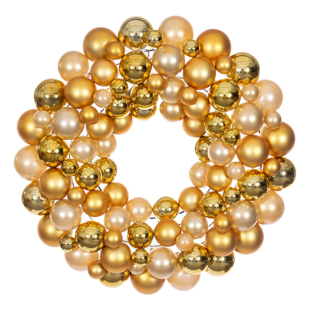 N240208 24 in. Ball Wreath, Gold