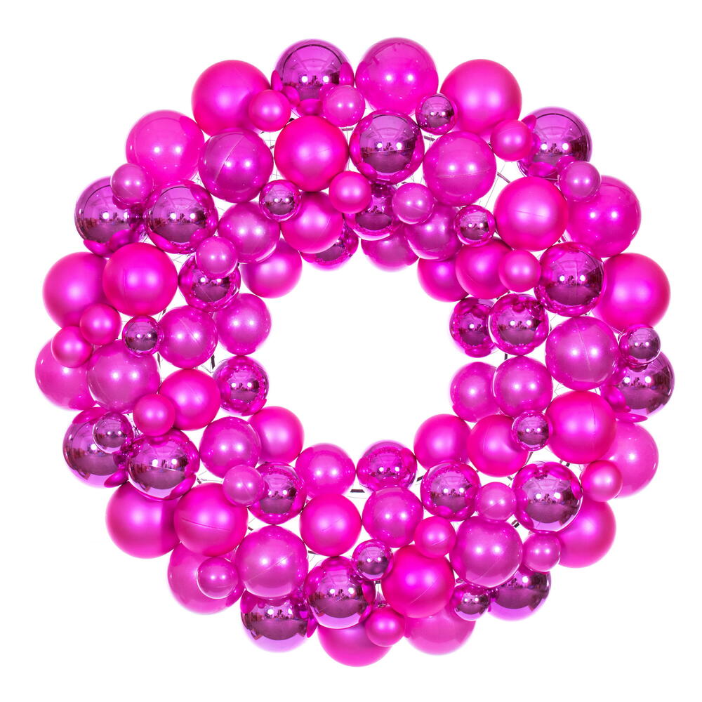 N240259 24 in. Ball Wreath, Hot Pink