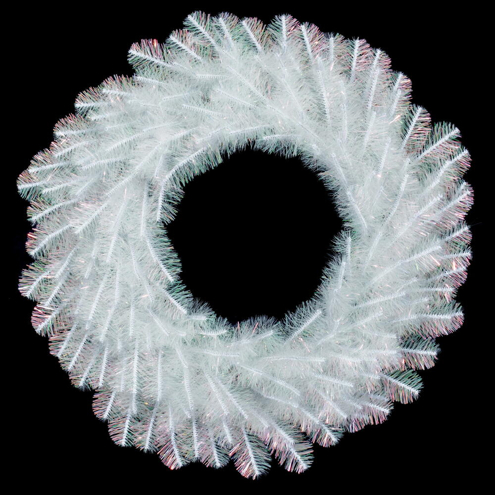 G235730 30 in. White Iridescent 180 Tips Wreath