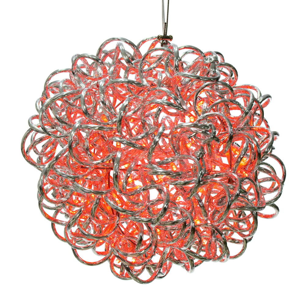 X24S1003 10 in. 80 Light Spiral LED Ball, Silver & Red