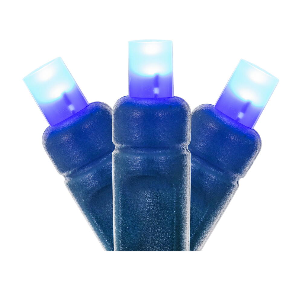 X6G6502F 50 Light Frosted Wide Angle Single Mold End-Connecting LED Light Set with 22 Gauge Green Wire - Blue