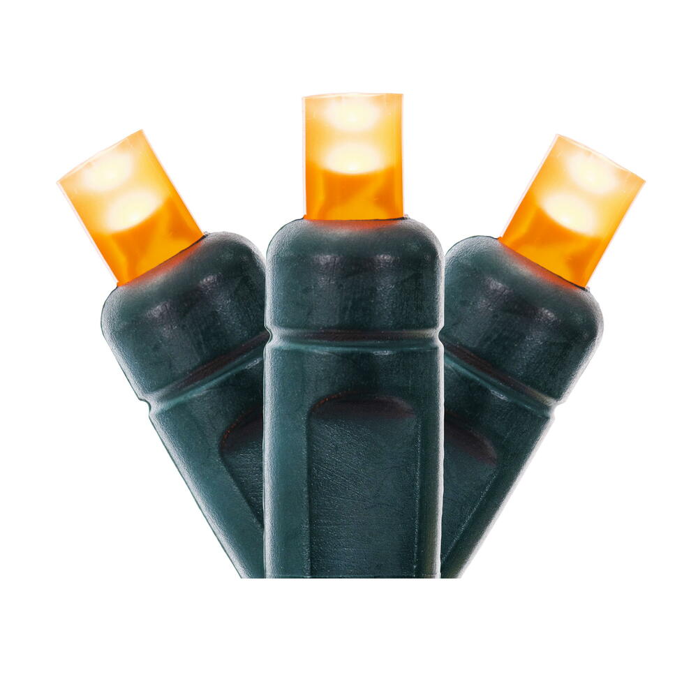 X6G6508F 50 Light Frosted Wide Angle Single Mold End-Connecting LED Light Set with 22 Gauge Green Wire - Orange